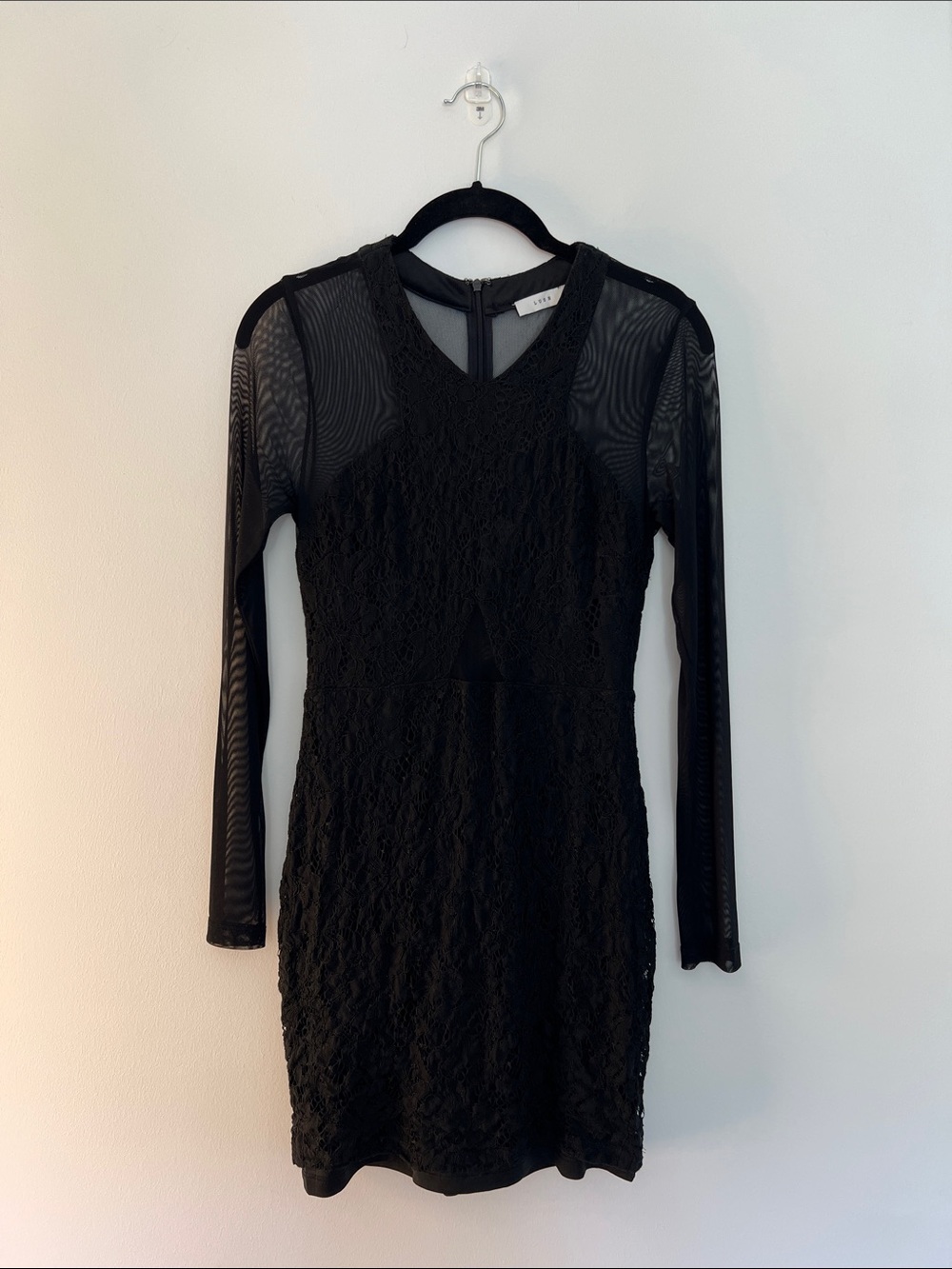 lush long sleeved mesh and lace dress, size small